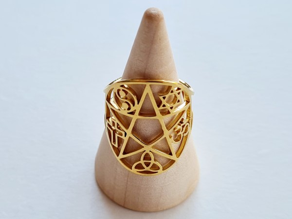 bague merkaba acier inoxydable dorée